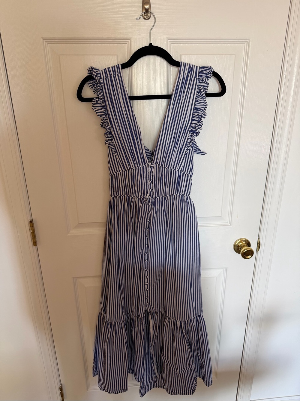 Aqua (Bloomingdale’s) Blue and White Striped Ruffle Midi Dress 100% Cotton